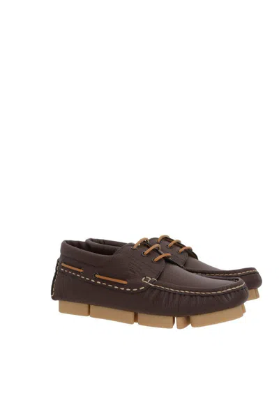 Fendi Chocolate Leather Deck Loafers In Brown