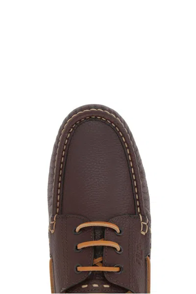 Fendi Chocolate Leather Deck Loafers In Brown