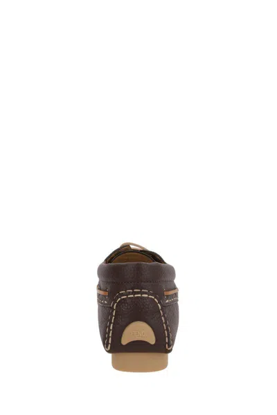 Fendi Chocolate Leather Deck Loafers In Brown