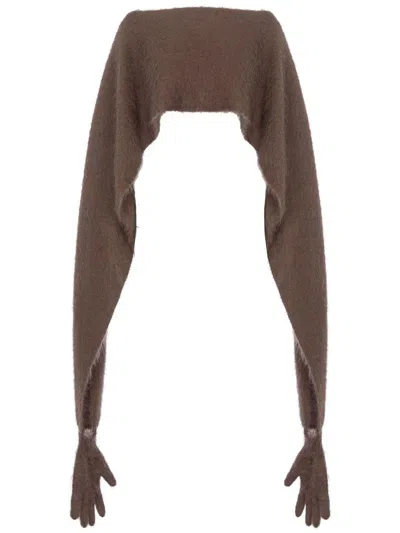 Moschino Deconstructed Glove Wool Blend Cardigan In Brown