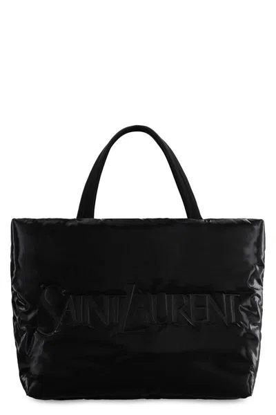Saint Laurent Quilted Rectangular Shopping Bag With Soft Texture In Black