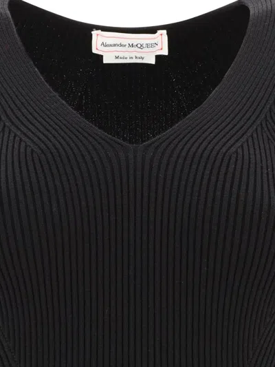 Alexander Mcqueen Cutout Ribbed Wool-blend Sweater In Black