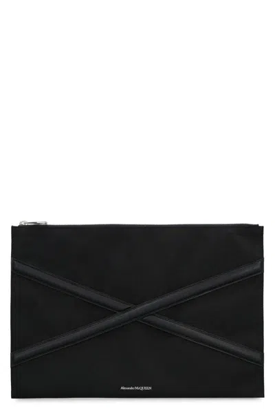 Alexander Mcqueen Harness Nylon Pouch-bag With Logo In Black