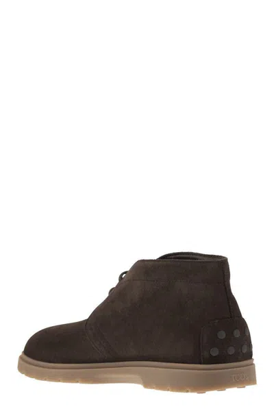 Tod's Men Suede Leather Boots In Brown