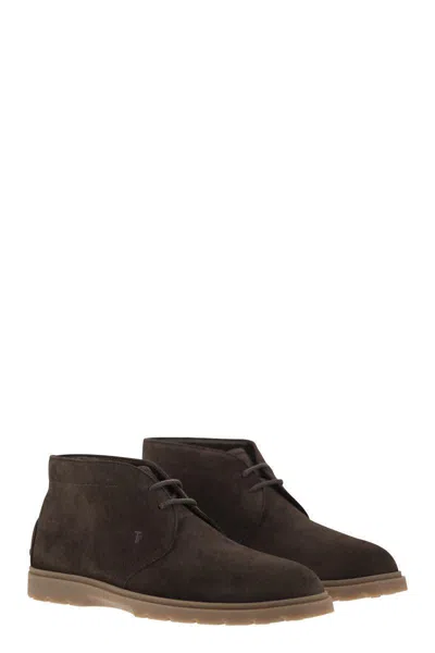 Tod's Men Suede Leather Boots In Brown