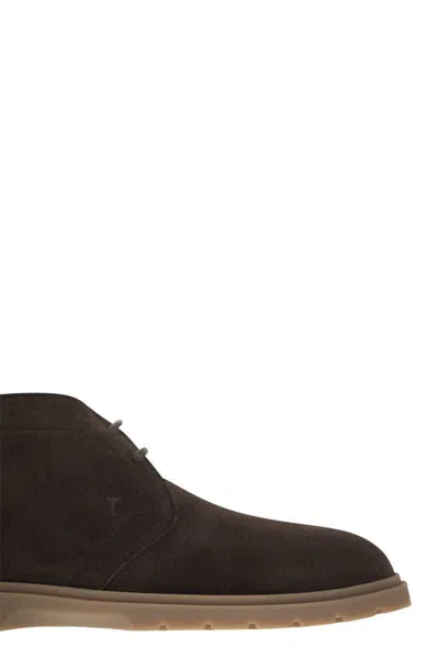 Tod's Men Suede Leather Boots In Brown