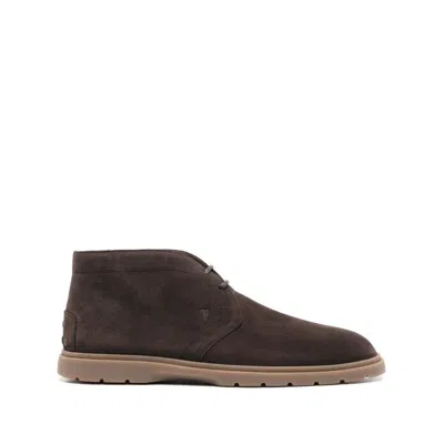 Tod's Men Suede Leather Boots In Brown