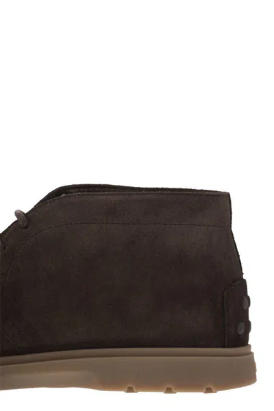 Tod's Men Suede Leather Boots In Brown