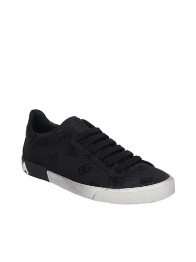 Dolce & Gabbana Low-top Sneakers Vintage Effect In Black