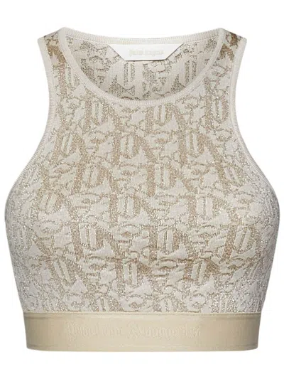 Palm Angels Embroidered Viscose Blend Top In Offwhitebei