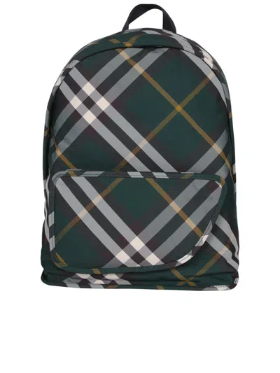 Burberry Check Pattern Shield Backpack With Front Zip In Green