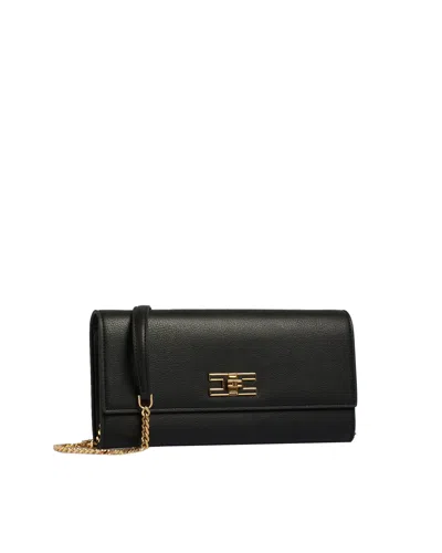 Elisabetta Franchi Pochette Con Tracolla In Metallo Dorato Nera