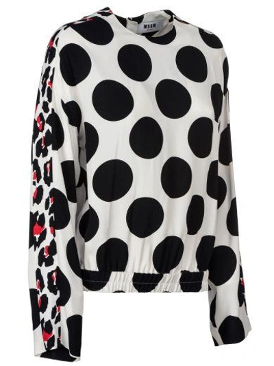 Shop Msgm Polka Dot Blouse In White Black