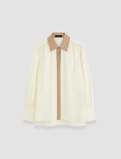 Joseph Evora Silk Crepe De Chine Colourblock Blouse In Ivory/blusher