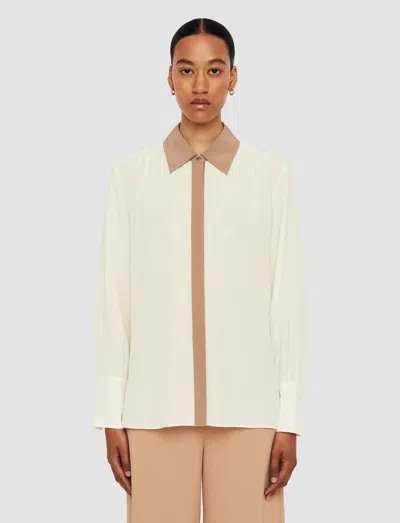 Joseph Evora Silk Crepe De Chine Colourblock Blouse In Ivory/blusher