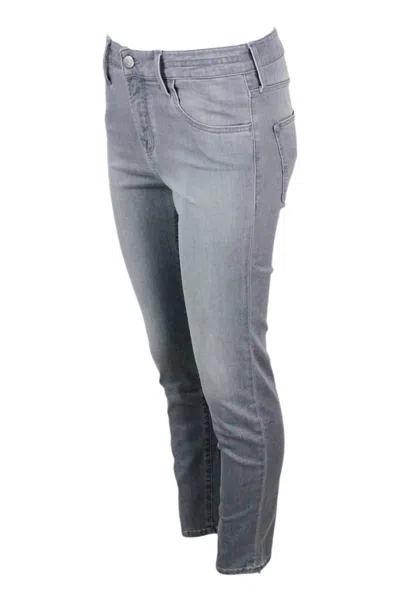 Jacob Cohen Kimberly Cropped Skynny 5-pocket Denim Trousers With Regular Waist In Soft Stretch Denim With Zip Cl In Grey