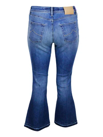 Jacob Cohen Victoria Crop Jeans In Light Stretch Denim With Trumpet Shape And 5-pocket Fringed Hem In Navy
