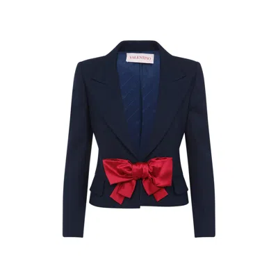 Valentino Tailored Bow-detail Jacket Crafted From Lightweight Viscose In Blue