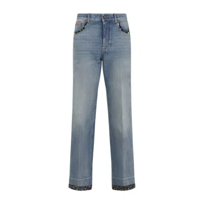 Valentino Straight-fit Denim Pants With Colorful Embellishments In Blue
