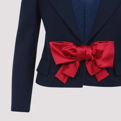 Valentino Tailored Bow-detail Jacket Crafted From Lightweight Viscose In Blue