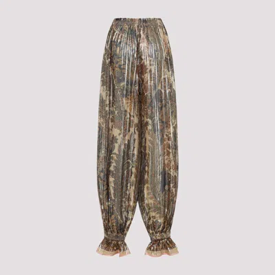 Valentino Beige Metallic Voyage Pleated Wide-leg Pants In Brown
