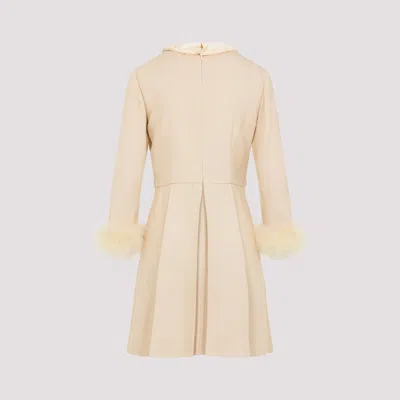 Valentino Nude Viscose-silk Blend Dress With Feather-accented Cuffs In Beige
