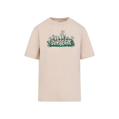 Burberry Soft Cotton T-shirt With Vibrant Floral Graphic In Beige