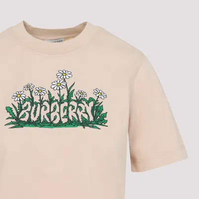 Burberry Soft Cotton T-shirt With Vibrant Floral Graphic In Beige