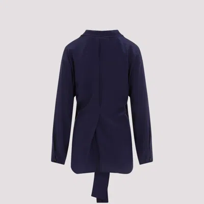 Victoria Beckham Silk Shirt With Tie Detail In Blue