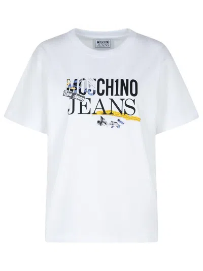 Moschino Jeans Logo Printed Crewneck T In White