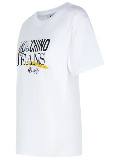 Moschino Jeans Logo Printed Crewneck T In White