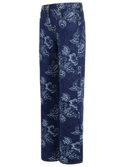 Etro Denim Jeans Floral Pattern In Blue