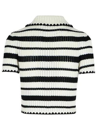 Self-portrait Cream And Black Striped Crochet Top Cream Black In Beige