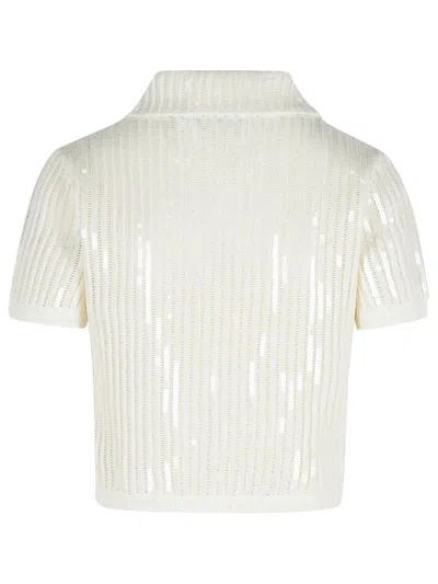 Shop Self-portrait 'crochet' White Cotton Blend Top