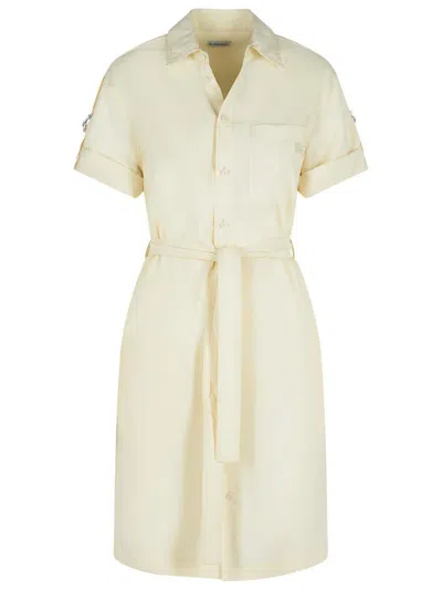 Burberry Silk Blend Dress Featuring Belted Waist In Beige