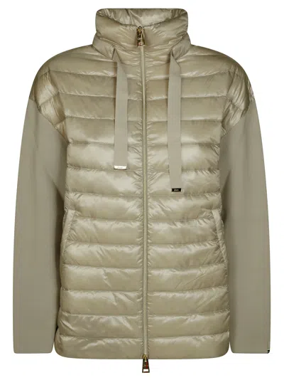 Herno 3/4 Sleeve Quilted Jacket With High Collar In Green