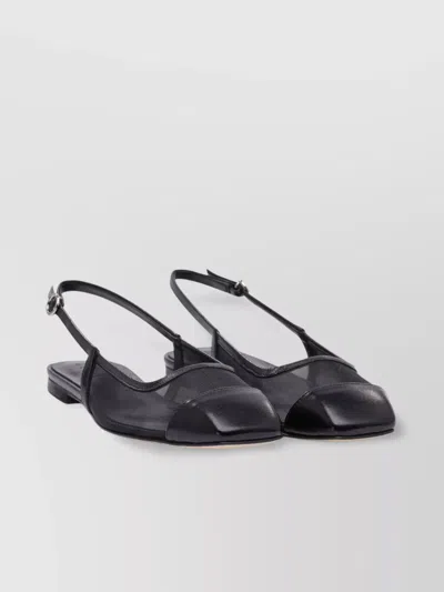 Aeyde Pointed Toe Flat Sole Sandals With Mesh Panels In Black