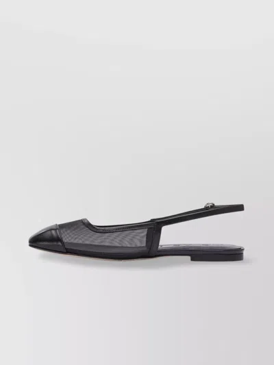Aeyde Pointed Toe Flat Sole Sandals With Mesh Panels In Black