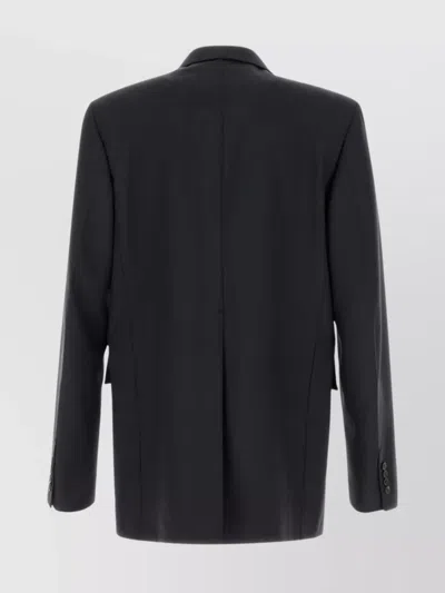 Gucci Men Dark Grey Jacket With Chest Pocket And Embossed Logo In Wool Gabardine Man In Blue