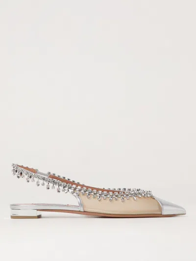 Aquazzura Embellished Pointed Toe Ballerina Shoes In Silver