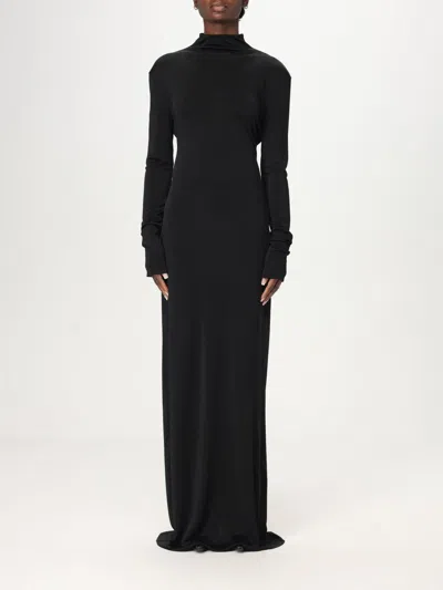 Khaite Maxi Dress With High Neck Slim Black In Black  