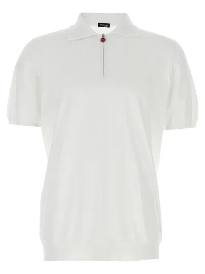 Kiton Textured Polo Shirt With Collar And Short Sleeves In White
