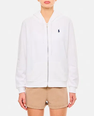 Polo Ralph Lauren Zip-up White Sweater With Classic Hood And Front Pocket In White