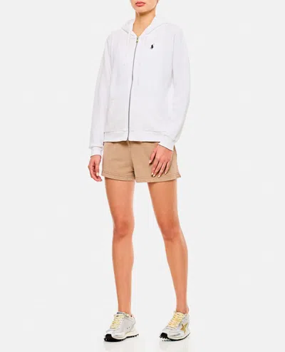 Polo Ralph Lauren Zip-up White Sweater With Classic Hood And Front Pocket In White