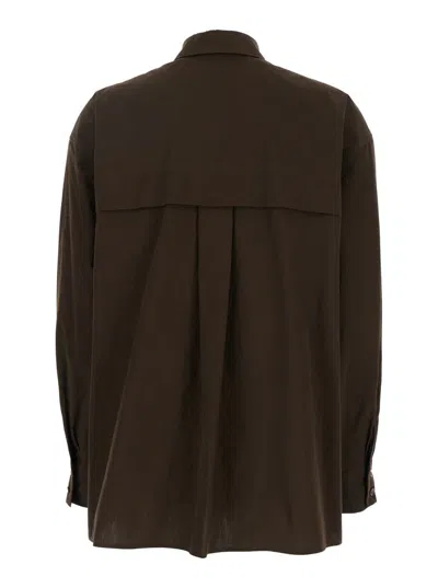 Pt Torino Brown Shirt With Classic Collar And Patch Pocket On The Chest In Cotton Woman In Brown