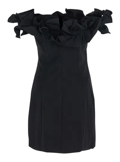 Shop Rotate Birger Christensen Black Dress With Ruffle Decorations And Ruffle Details In Tech Fabric Woman