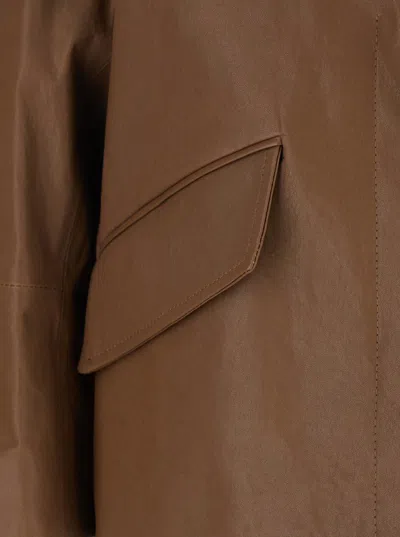 Brunello Cucinelli Brown Crop Jacket With Classic Lapels And Three-quarter Sleeves In Leather Woman In Brown