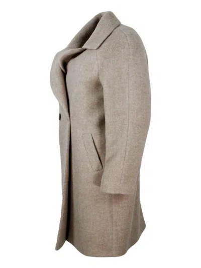 Barba Napoli Double-breasted Coat Made Of Soft And Precious Alpaca And Wool With Side Pockets And Button Closure In Beige