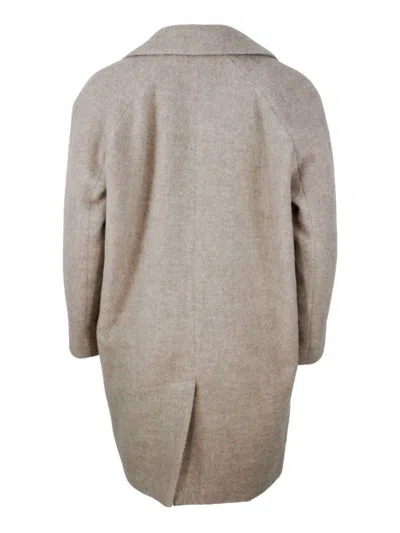 Barba Napoli Double-breasted Coat Made Of Soft And Precious Alpaca And Wool With Side Pockets And Button Closure In Beige