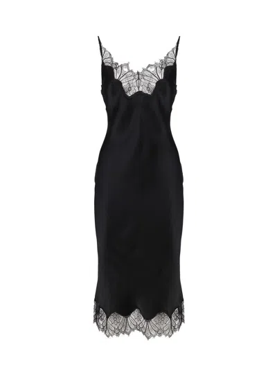 Coperni Denim Asymmetrical Flower Mini Dress In Black